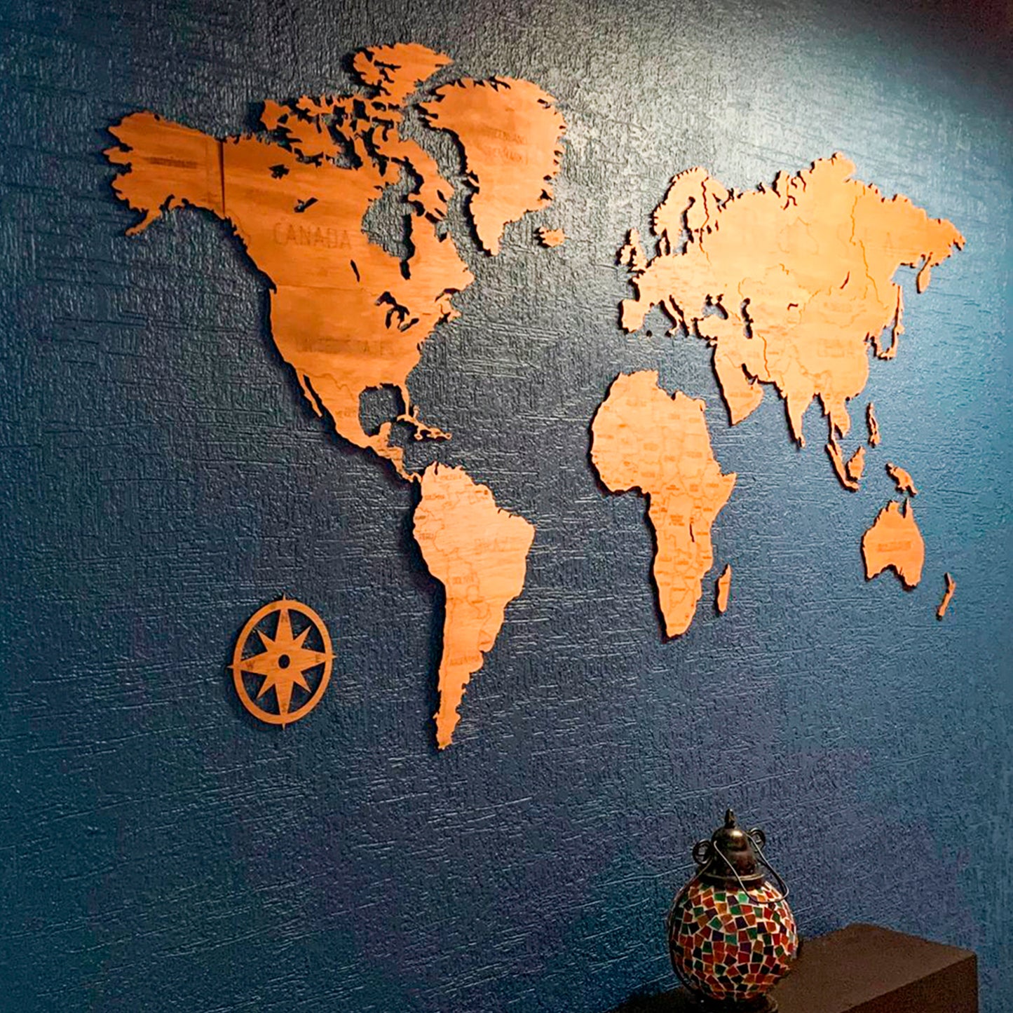 Mapa del Mundo de Madera Color Roble | Decoración Natural y Cálida para Pared