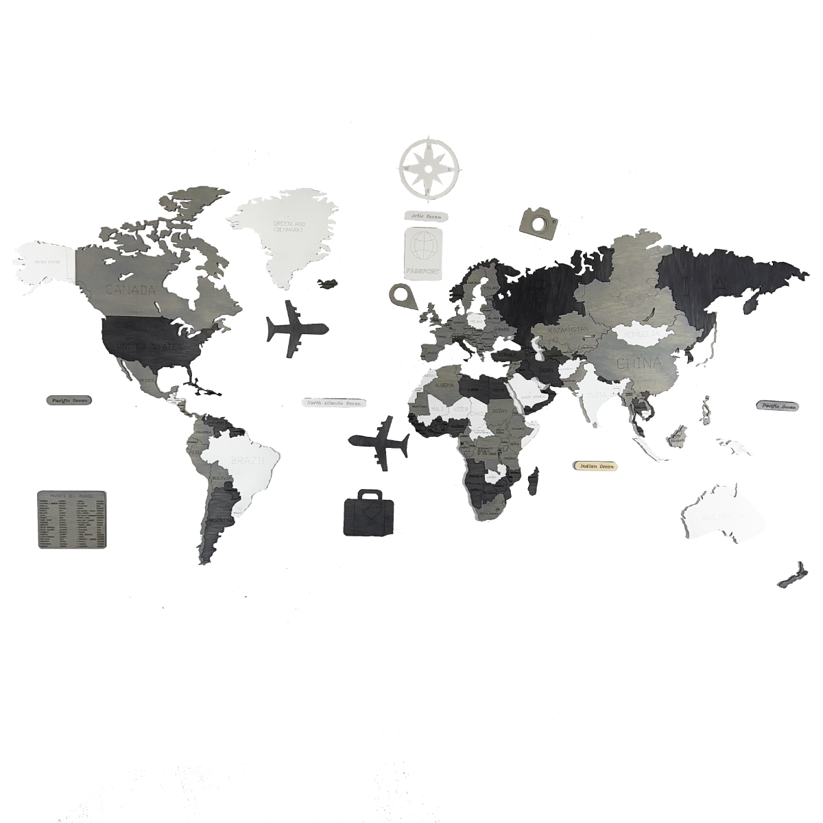 Mapa De Madera Multicolor Estilo Skandi