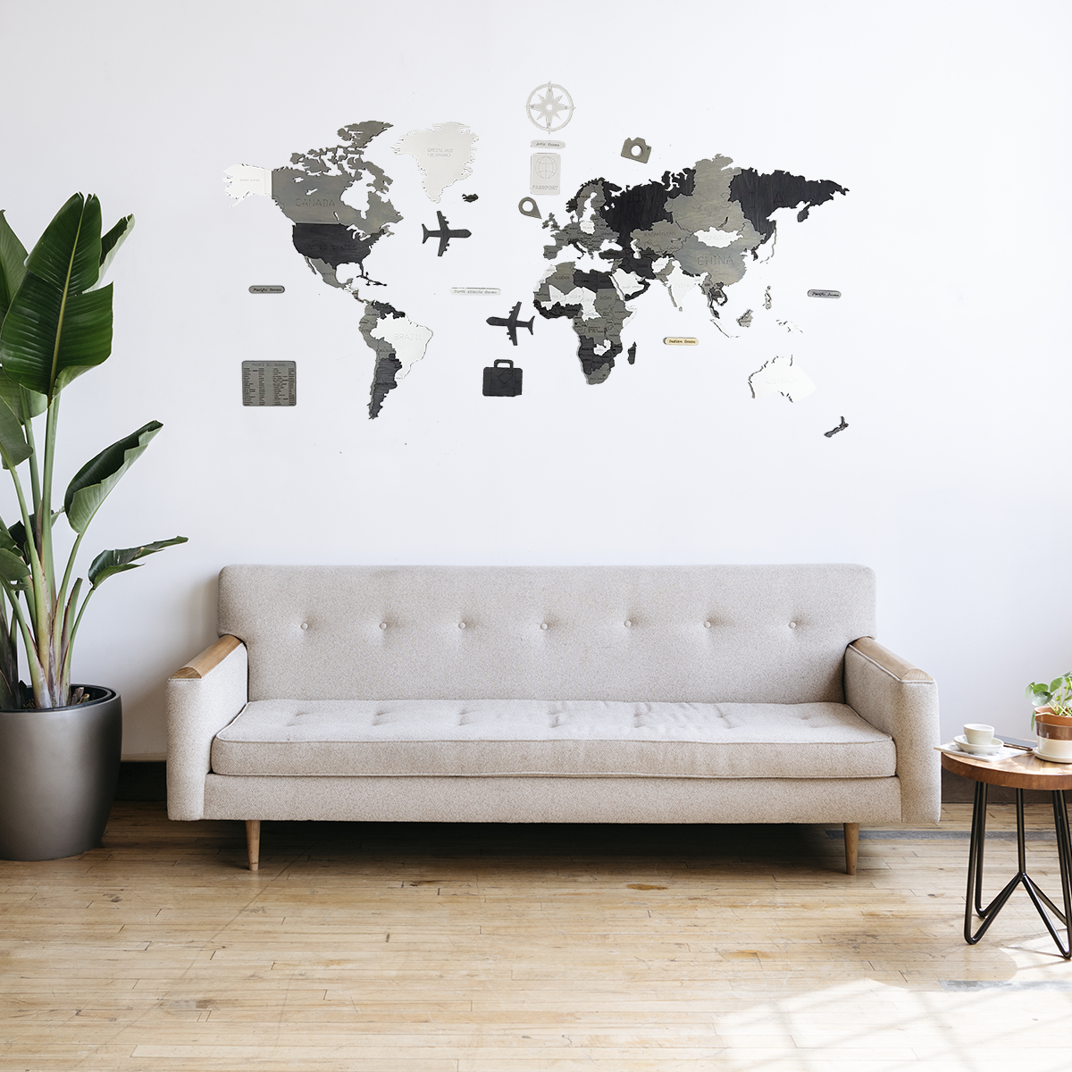 Mapa De Madera Multicolor Estilo Skandi