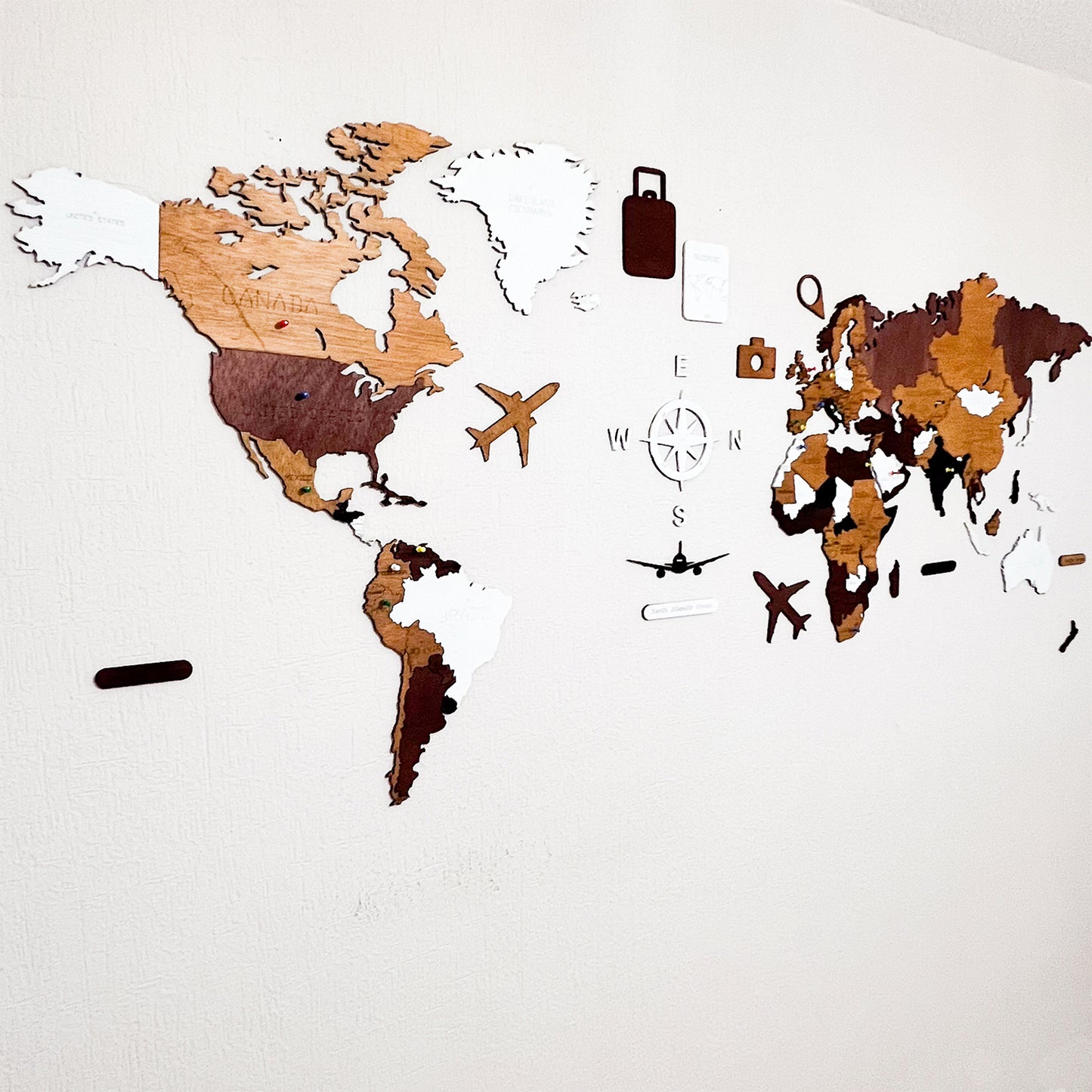 Mapa De Madera del mundo Multicolor Estilo Mediterráneo