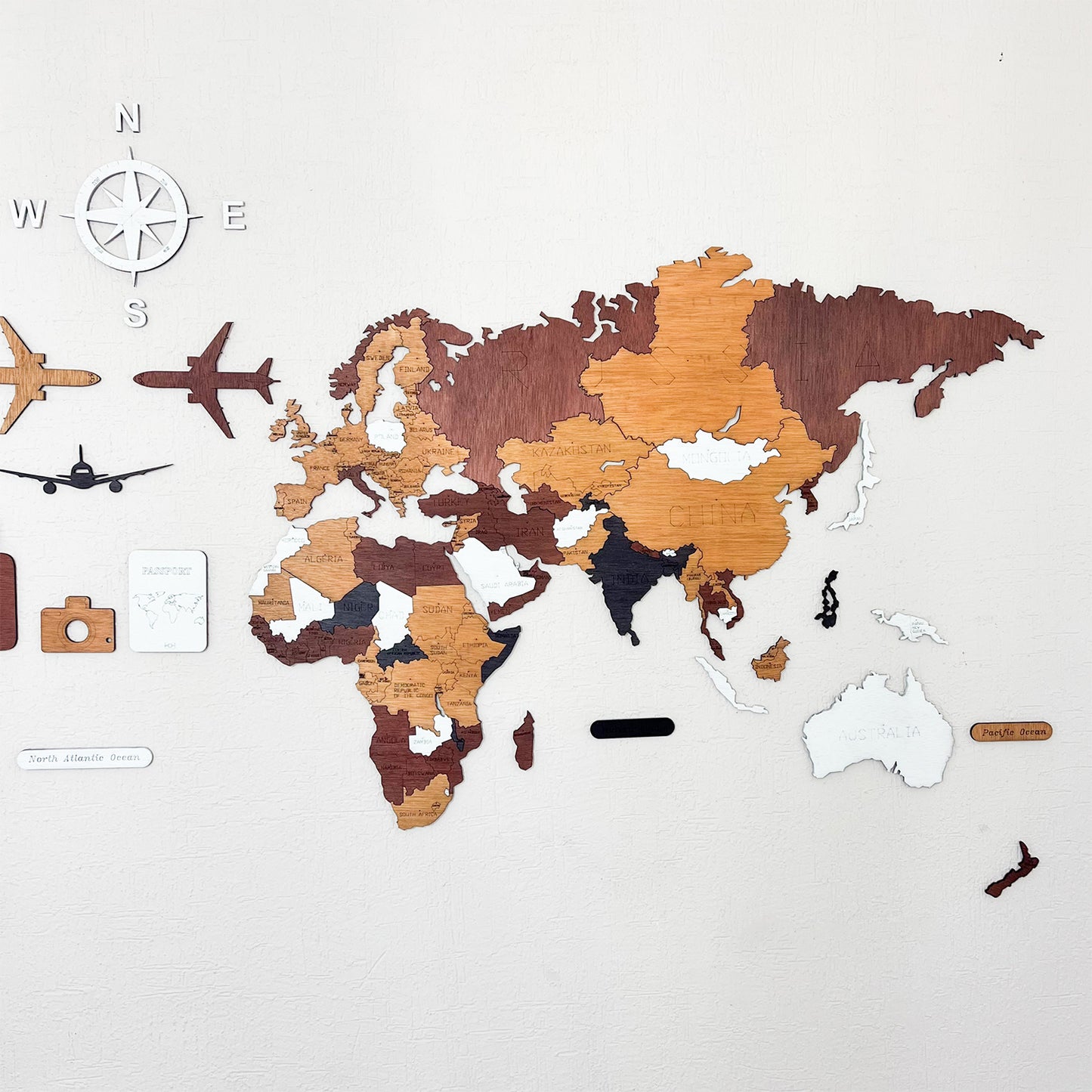 Mapa De Madera del mundo Multicolor Estilo Mediterráneo