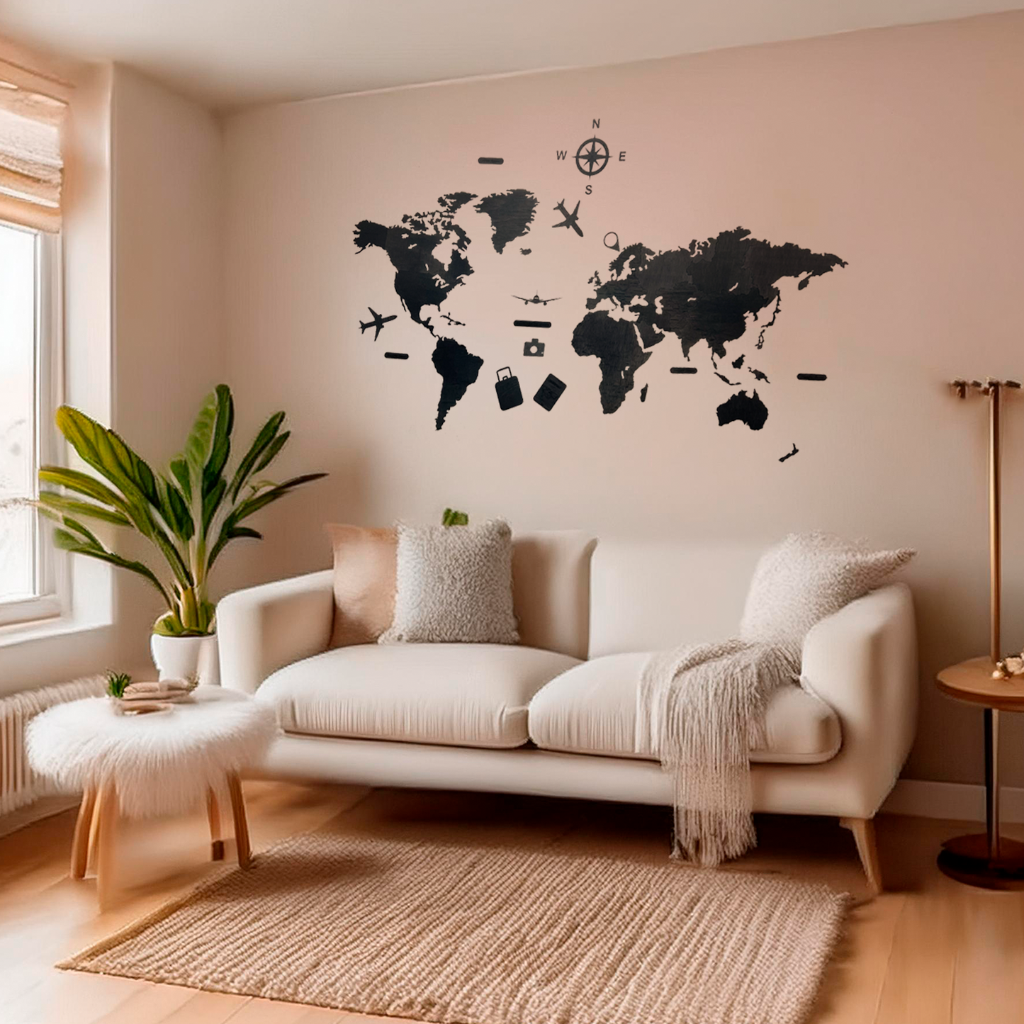 Mapa De Madera del mundo Color Negro