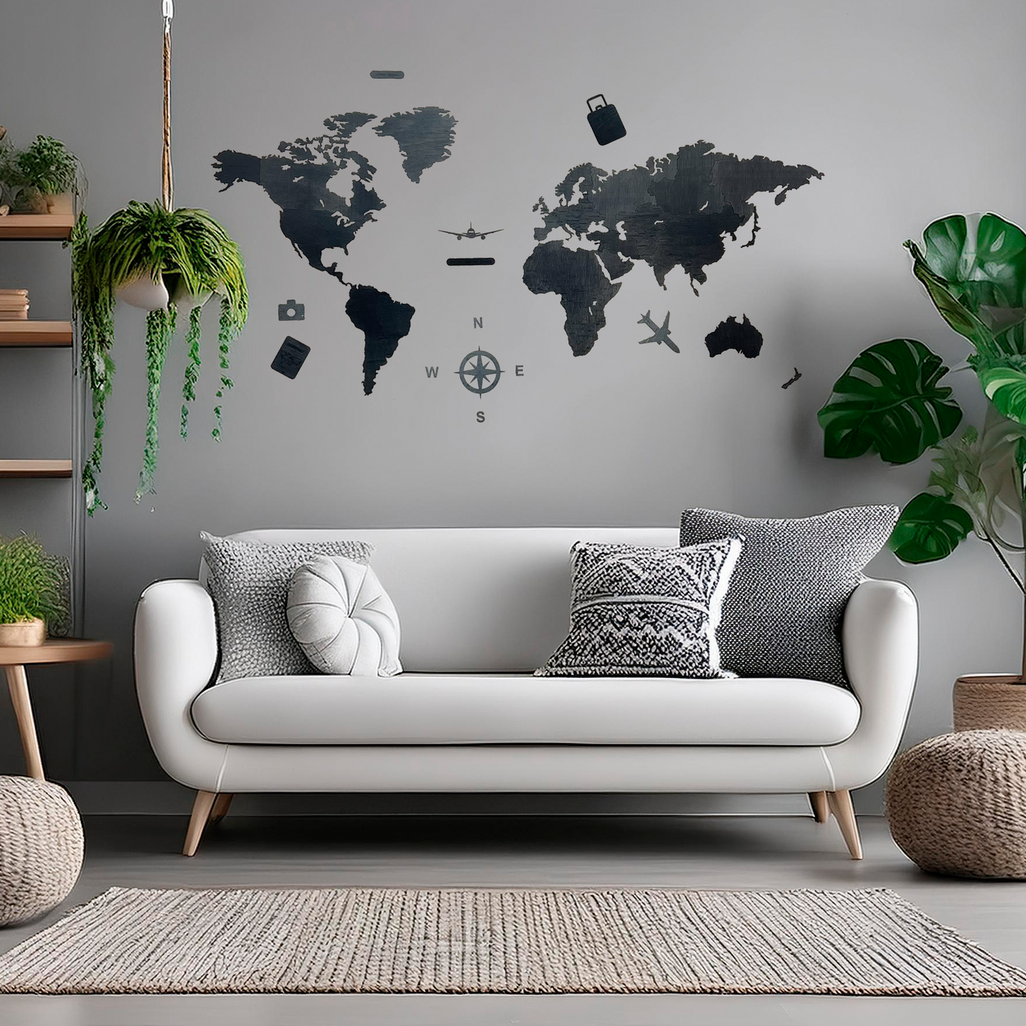 Mapa De Madera del mundo Color Negro