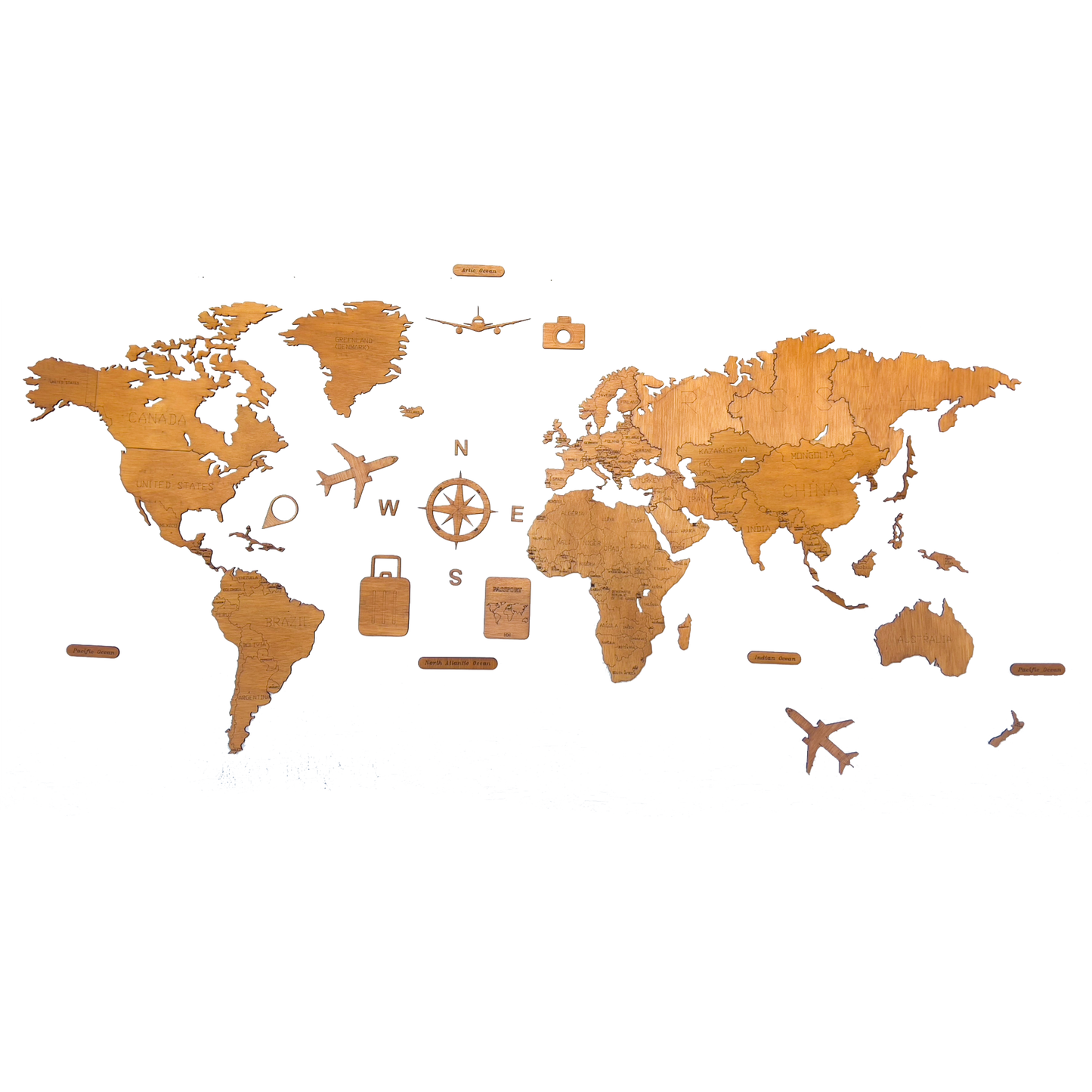 Mapa De Madera del mundo Color Roble