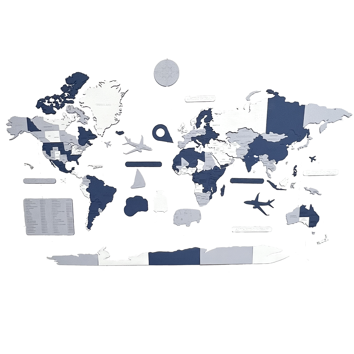 Mapa De Madera del mundo Multicolor Estilo Náutico Grande