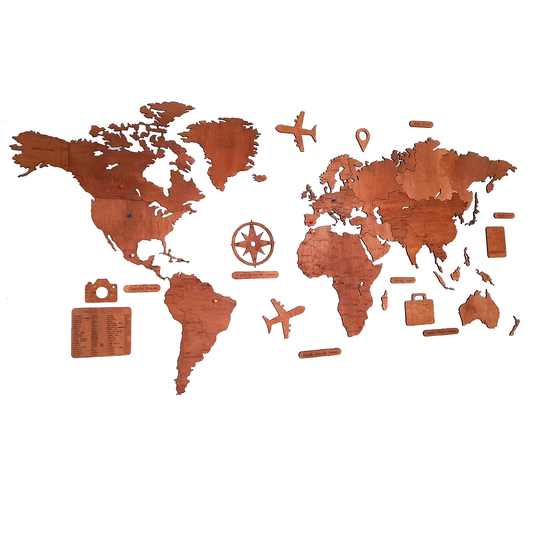 Mapa De Madera del mundo Color Caoba
