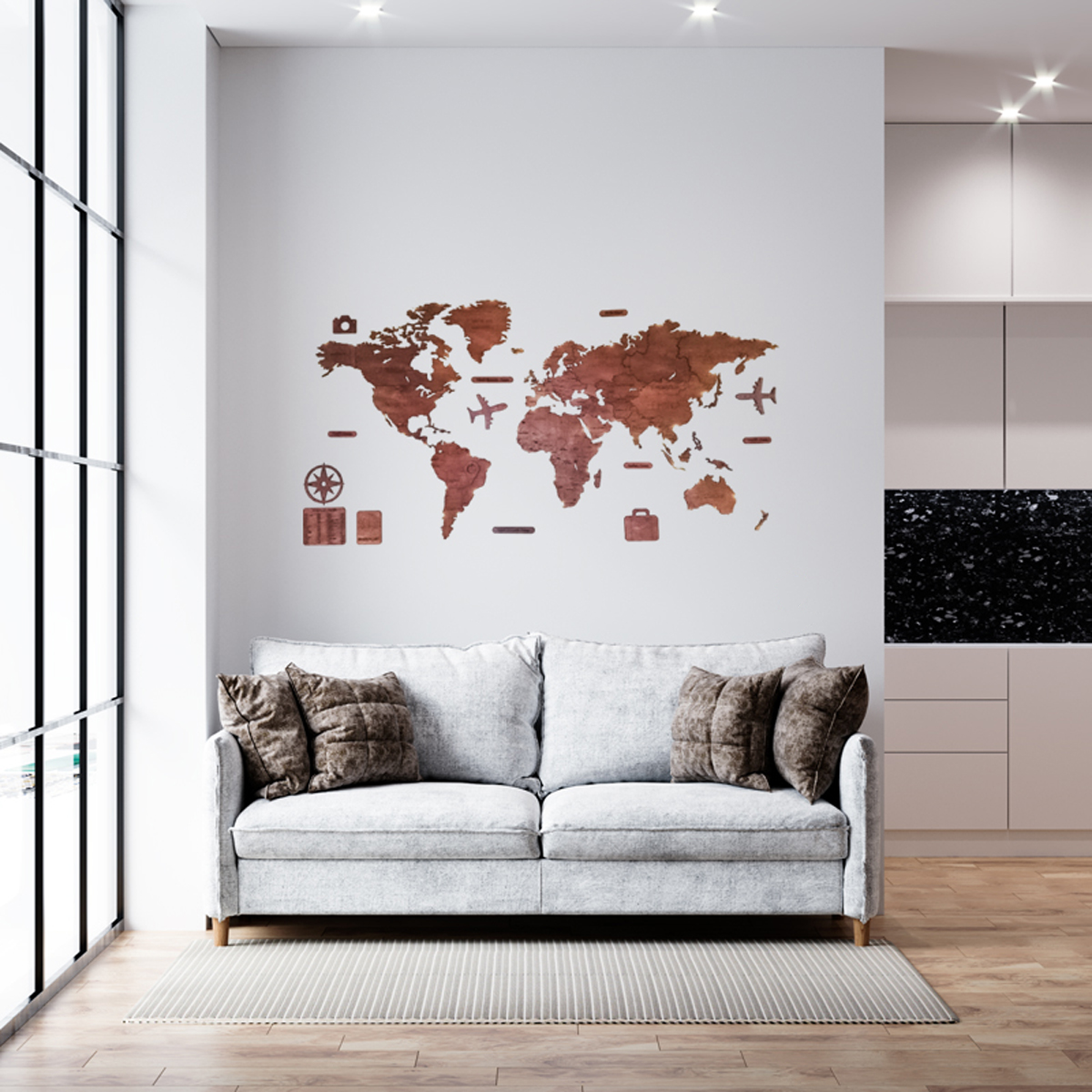 Mapa del Mundo de Madera Color Caoba | Decoración Elegante y Versátil