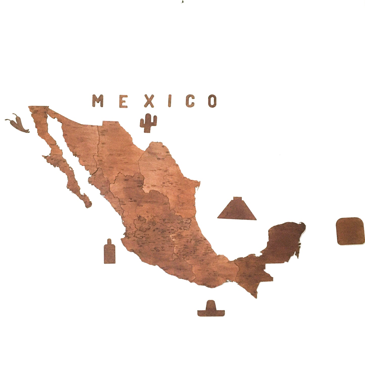 Mapa Decorativo de Madera México Color Caoba – Tradición y Estilo para Espacios Sofisticados