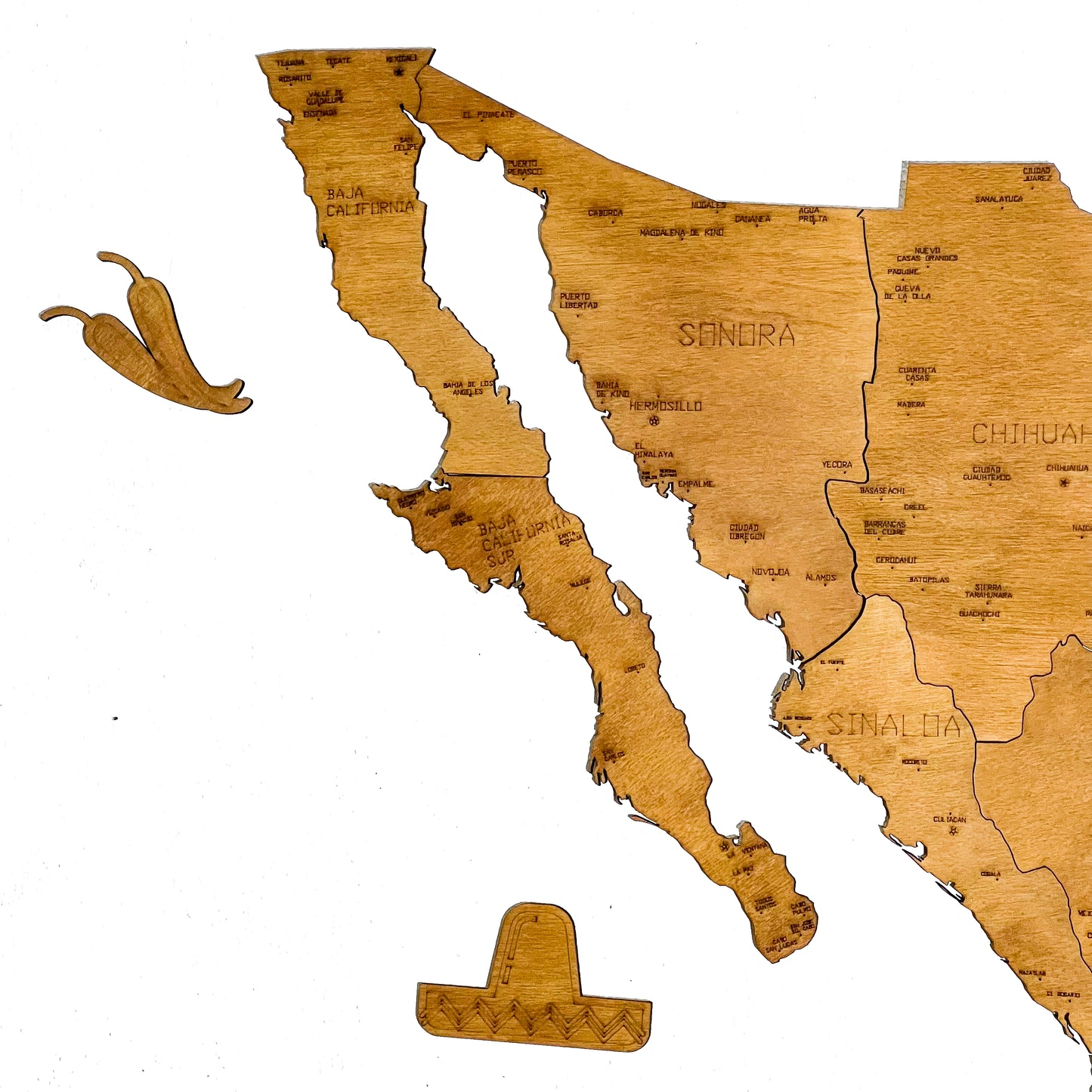 Mapa Decorativo de Madera México Color Roble – Estilo Natural y Calidez para tu Hogar