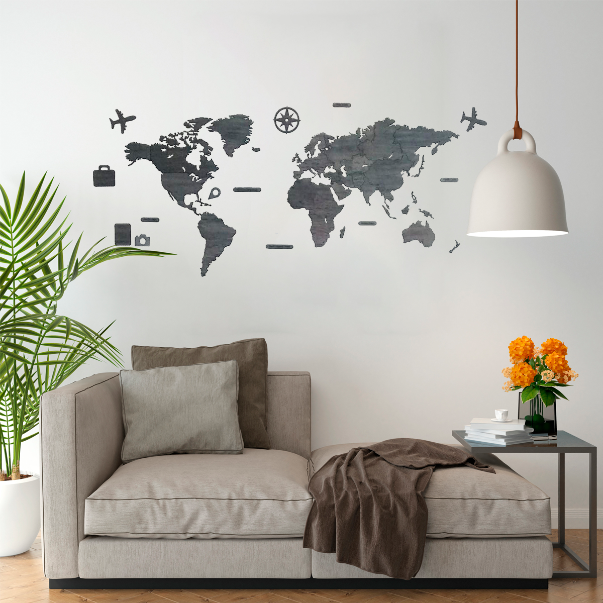 Mapa De Madera del mundo Color Negro