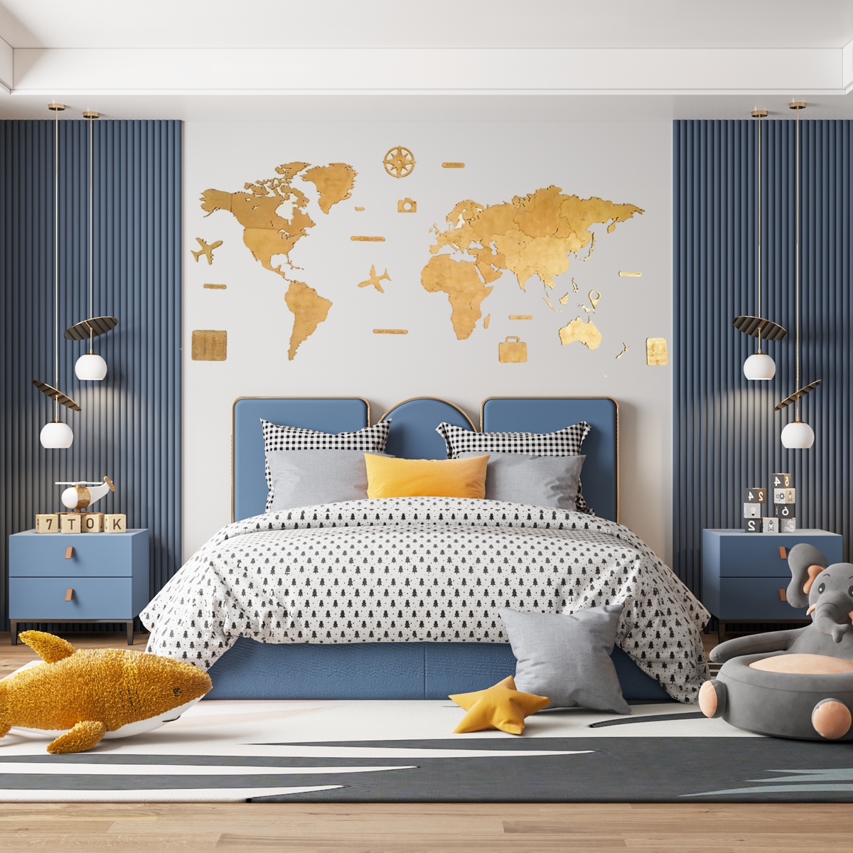 Mapa De Madera del mundo Color Oro