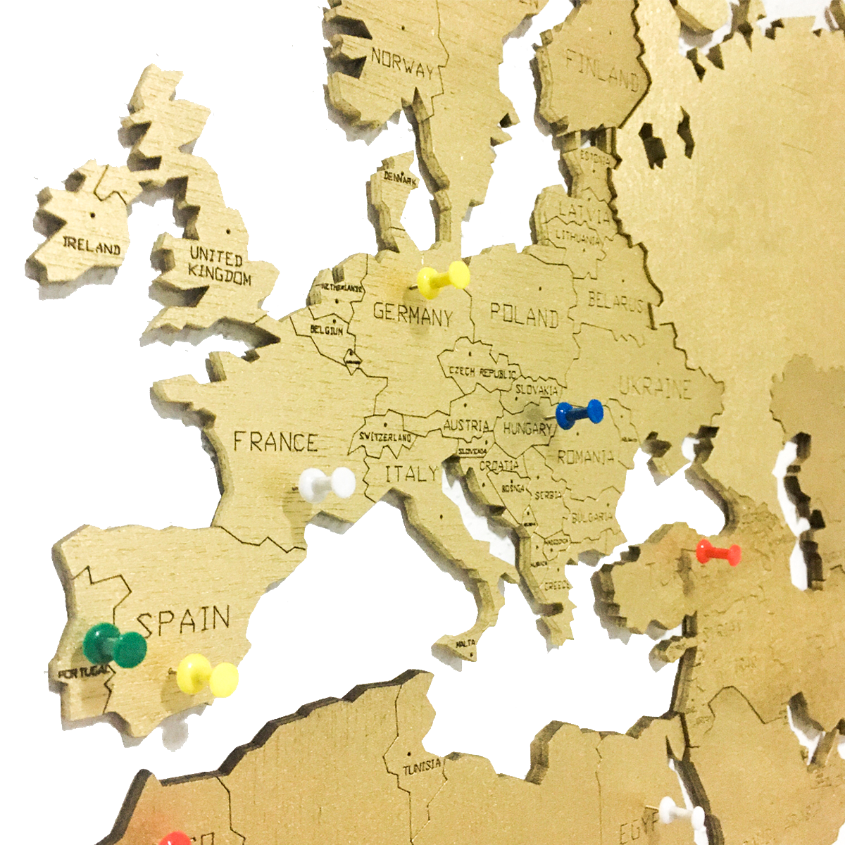 Mapa De Madera del mundo Color Oro