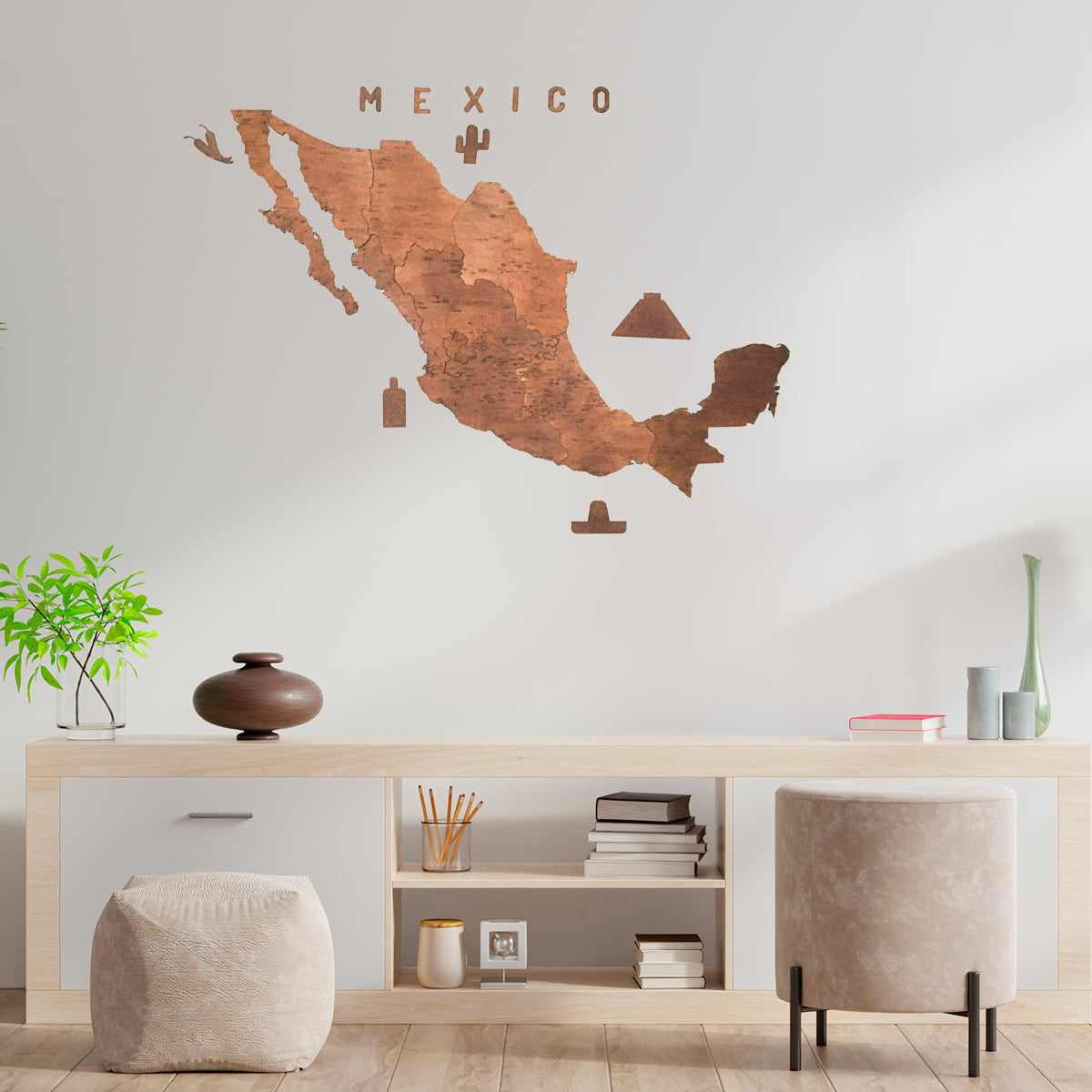 Mapa Decorativo de Madera México Color Caoba – Tradición y Estilo para Espacios Sofisticados