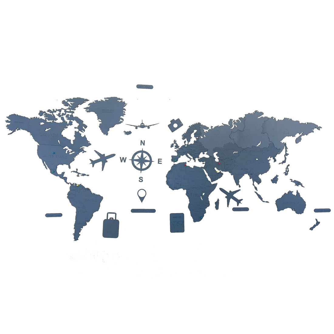 Mapa del mundo de madera color titanio - regalo perfecto para viajeros