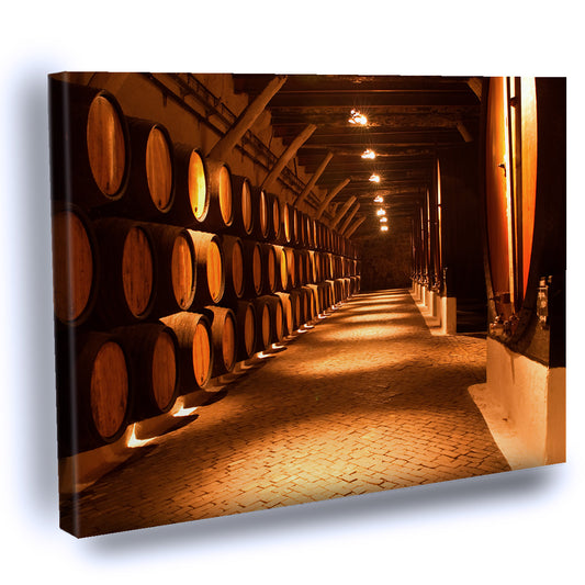 Cuadro Decorativo de Barricas de Vino en Bodega
