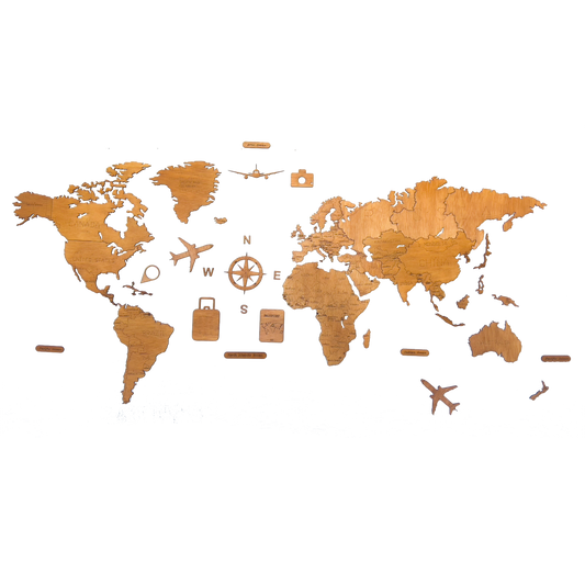 Mapa De Madera del mundo Color Roble