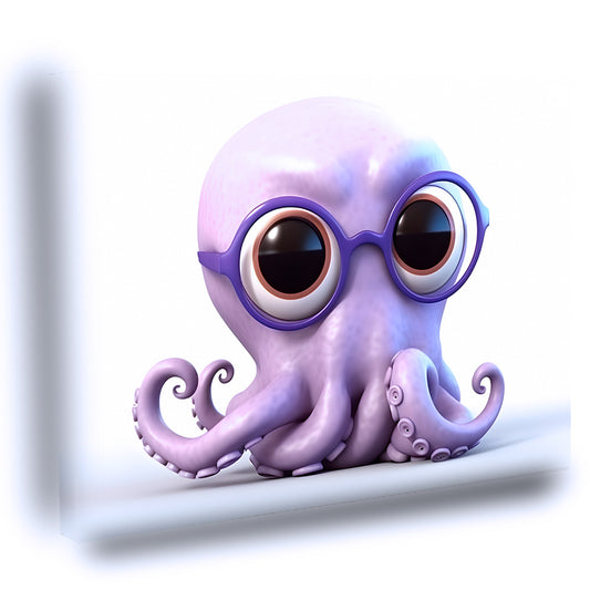 Cuadro Decorativo de Pulpo Morado Con Gafas Infantil